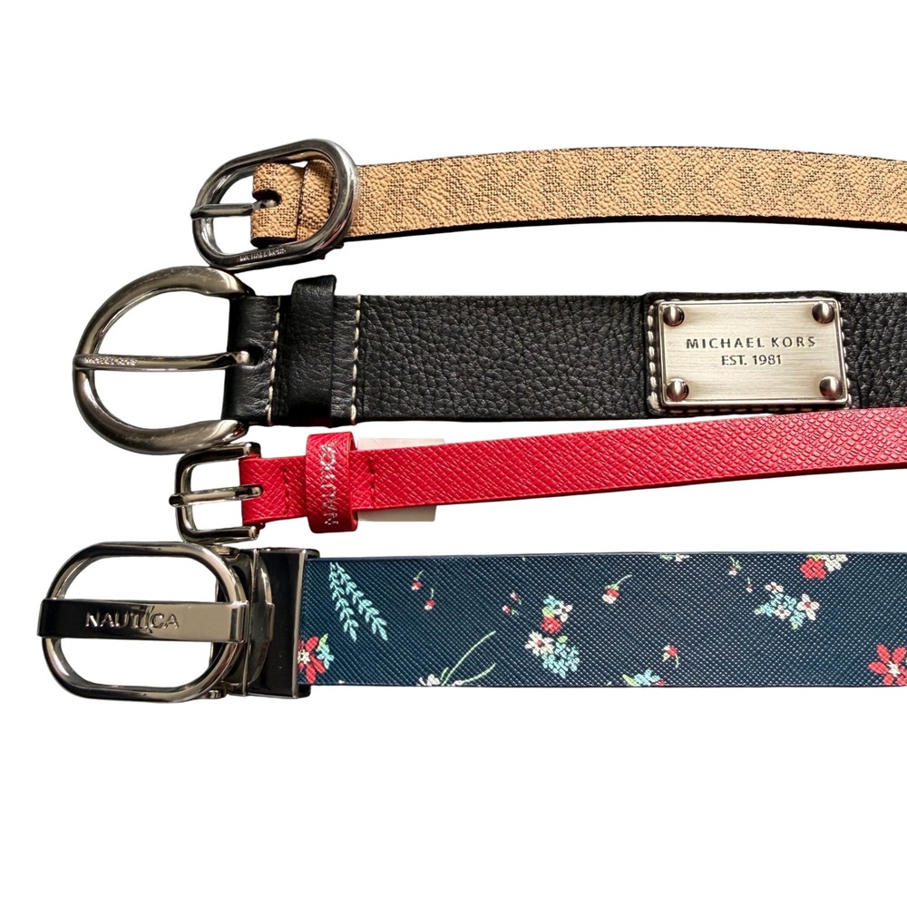 Michael Kors & Nautica Women Belts Lot 4 Leather Monogram Floral Red Black M L